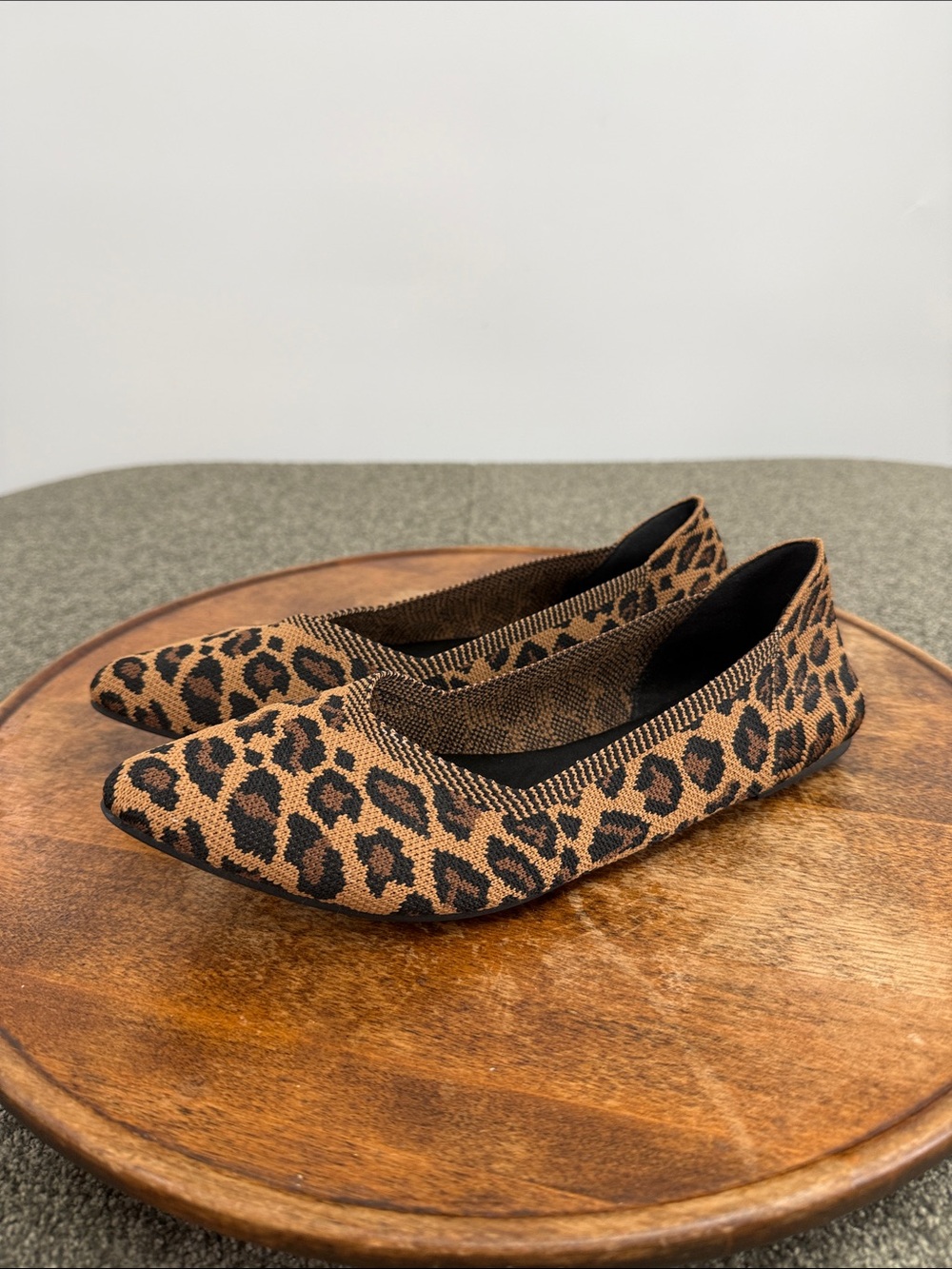 MIA Shoes Wm 7.5 Leopard Print Knit Slip On Ballet Pointed Toe Flats Brown Black